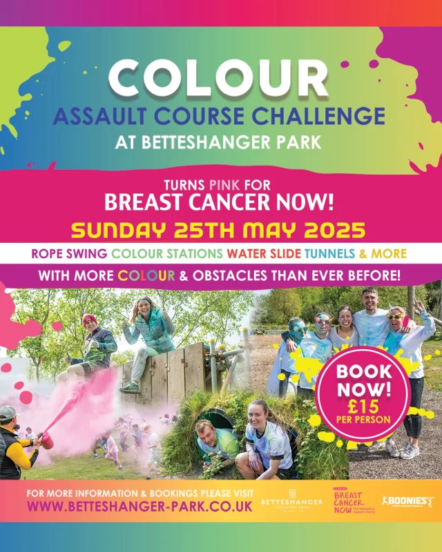 🌈 The Colour Assault Course Challenge is BACK – 25th May 2025 at Betteshanger Park!

This year, we’re going PINK in support of Breast Cancer Now, dedicating the day to our much-loved Wendy 💖

💥 30 obstacle challenges
🎨 Bursts of colour
💦 Optional water slide
🎁 Medal + sunglasses included!

Suitable for ages 5+ (kids must be with a paying adult)

Let’s get messy for a great cause!

Book here:
https://www.betteshanger-park.co.uk/event/the-colour-run-assault-course-challenge-atbetteshangerpark/

#ColourAssaultCourseChallenge #BreastCancerNow #kent #whattodo