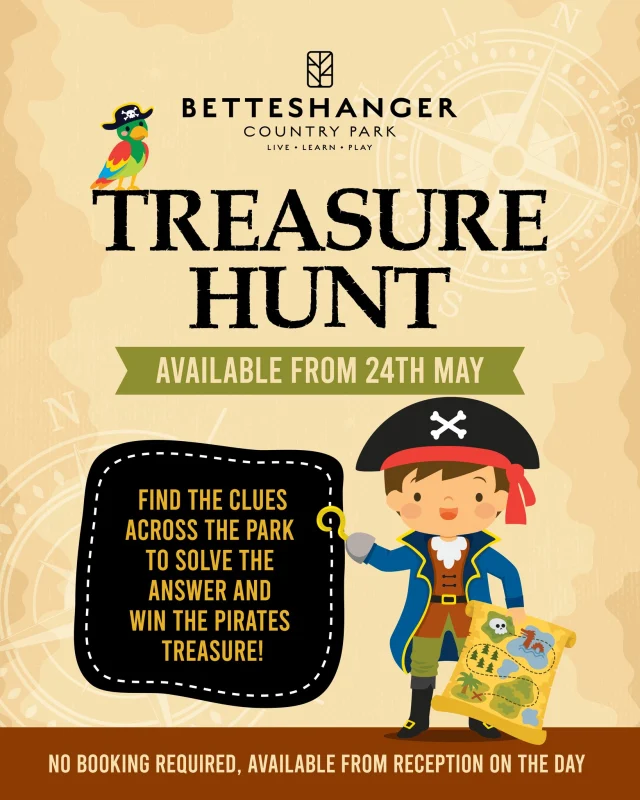 🌿 Half Term starts this Saturday and we've got plenty to keep the whole family smiling at the park!

🗺️ Treasure Hunt 
Explore the park, solve the clues, and find the hidden treasure. No need to book—just pop into reception and grab your map.

🍫 Find the treasure and you’ll be rewarded with chocolate coins at the end!

It’s the perfect screen-free adventure to keep little explorers entertained.

Available every day over Half Term – come and join the fun!
#HalfTermFun #TreasureHunt #FamilyDaysOut #BetteshangerPark