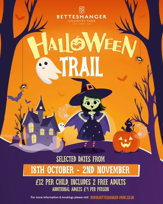🎃👻 The Halloween Trail at Betteshanger Park starts next weekend! 👻🎃

From 18th October – 2nd November, our woodland transforms into a world of spooky surprises, riddles and eerie fun for the whole family. 🕷️✨

Wander the trails, solve clues, and keep your eyes peeled for tricks (and treats!) along the way. Fancy dress is highly encouraged - we love seeing your witches, skeletons and ghouls take over the park! 🦇🧙‍♀️

📅 18 Oct – 2 Nov 2025
📍 Betteshanger Park
🎟️ Under 2s go free (no treat included)
👉 Book your spot here: betteshanger-park.co.uk/event/halloween-trail

#BetteshangerPark #HalloweenTrail #FamilyFun #HalfTerm #DaysOut #KentEvents #SpookySeason