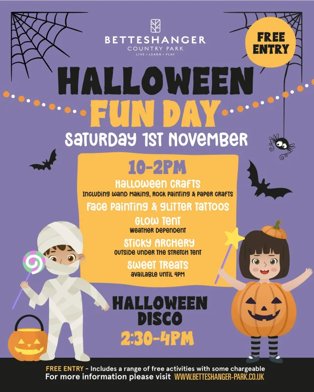 🎃 Halloween Fun Day! 🎃
Saturday 1st November | 10am – 4pm
FREE ENTRY

Looking for a full day of spooky fun this Halloween? Join us for a frightfully fantastic celebration packed with activities for all ages!

👻 Free entry - includes a range of free activities with some chargeable extras available on the day.

No tricks… just treats and loads of fun! Pop on your costume and we’ll see you there! 👀🦇