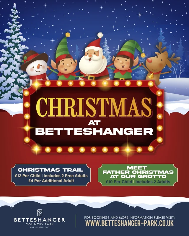 🎄✨ Christmas magic is coming to Betteshanger Park! ✨🎅

Join us from 6th–24th December for two festive experiences the whole family will love:

🌟 Christmas Trail
Wrap up warm and explore a sparkling trail through the park - festive fun for all ages. Little ones under 2 go free.

🎅 Meet Father Christmas
Step inside our cosy grotto, share your Christmas wishes and take home a special gift. 
(Please note - separate event to the trail)

Make memories, soak up the festive atmosphere and celebrate the season with us. 🎁❄️

🎟️ Book now via our website - link in bio!

#BetteshangerPark #ChristmasInKent #SantaGrotto #ChristmasTrail #KentFamilyDaysOut #FestiveFun #MeetFatherChristmas