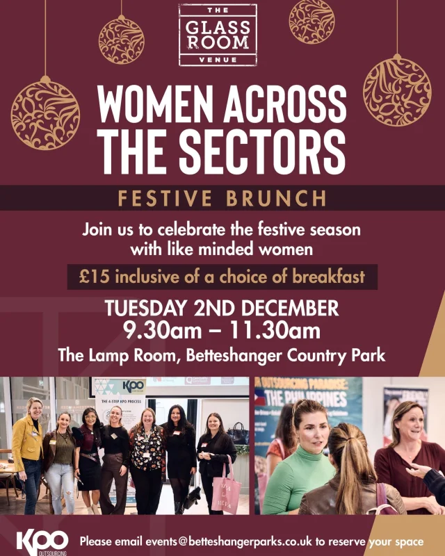 We’re delighted to announce the next Women Across The Sector networking event - and this time we’re adding a seasonal twist with a cosy Festive Brunch hosted by Tyler Christy and Melissa Dizon in The Lamp Room at Betteshanger Country Park.

📅 Tuesday 2nd December
📍 The Lamp Room, Betteshanger Country Park
⏰ 9:30am – 11:30am

If you’d like to join us, simply email events@betteshangerparks.co.uk to reserve your place.

And please feel free to share with anyone who would enjoy being part of our inspiring and supportive community - we love welcoming new faces.

We can’t wait to celebrate and connect with you!