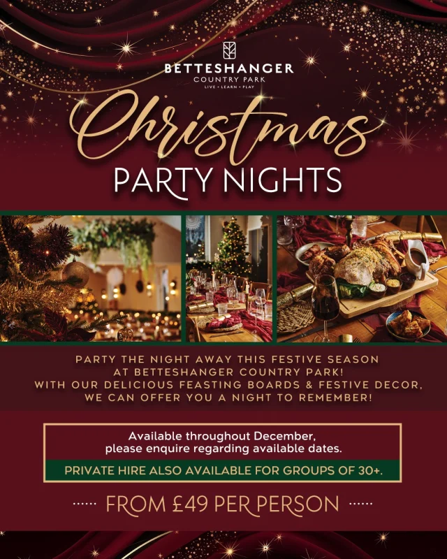 🎄 Christmas Parties at Betteshanger Park 🎄

Looking to celebrate the festive season with your team, colleagues, or friends?
We still have availability for our Christmas Joiner Parties on the following dates:

• 5th December
• 12th–13th December
• 20th December

Our Joiner Parties include:
✨ Canapés and a glass of fizz on arrival
🍽️ A delicious festive meal
🎄 Seasonal décor
🎧 A DJ and dancing until midnight

All for just £49 per person - events@betteshangerparks.co.uk