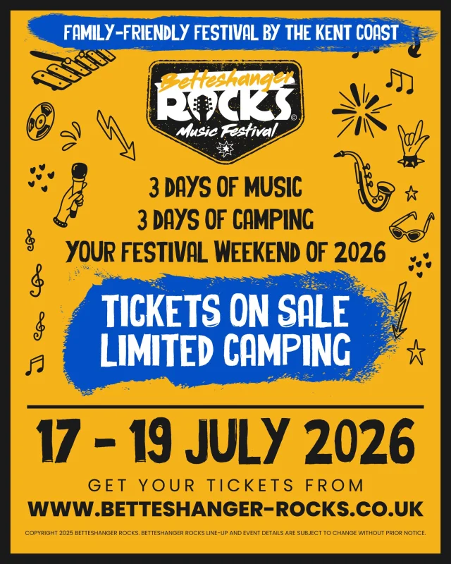 🎶 We’re excited to confirm that Betteshanger Rocks will be back at Betteshanger Park near Deal, Kent from Friday 17 to Sunday 19 July 2026 — and it’s getting bigger. 🎶

Following the success of previous years, the festival is expanding with more live music, a wider programme and visitors expected from across Kent and the South East.

🚨 Camping is limited and expected to sell out early
If you’re planning to stay on site, we strongly recommend securing camping early once tickets go live.

More details on artists will be shared soon.

👉 Follow @betteshangerrocks for lineup and ticket announcements