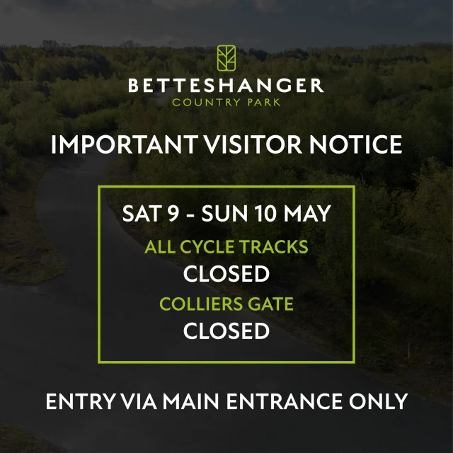 ⚠️ Visitor Notice ⚠️

Please note that all cycle tracks at Betteshanger Park, including the MTB trails, tarmac loop and cycle hire, will be closed today and tomorrow due to PawFest taking place on site.

Colliers Gate (Back Gate) will also be closed across both days.

The main park, play area, Lamp Room and event areas remain open as normal for visitors attending PawFest and enjoying the park on foot.

Thank you for your understanding and cooperation. 🐾