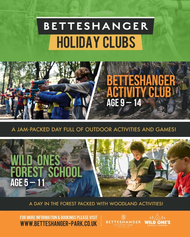 It's not long until school is out for summer! 
Our holiday clubs are here to help keep your little ones entertained over the summer holidays, with outdoor adventures waiting for them.

Book via https://www.betteshanger-park.co.uk/event/summer-holiday-clubs/

#holidayclub #schoolholidays #summer2026