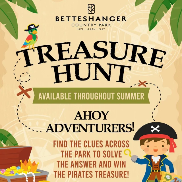 🏴‍☠️ LAST CHANCE TO HUNT FOR TREASURE!

The pirates are getting ready to set sail, which means there’s not long left to take on the Betteshanger Treasure Hunt!

No booking required – simply turn up, grab your map and start exploring.

🏴‍☠️ Fun for the whole family
🗺️ Follow the clues and solve the mystery
🎁 Complete the hunt and claim your treasure

The treasure won’t be around forever, me hearties...get hunting before it’s too late!

#BetteshangerPark #TreasureHunt #SummerHolidays #KentDaysOut #FamilyFun #ThingsToDoInKent