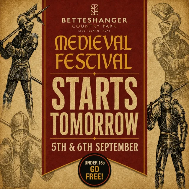 ⚔️ IT STARTS TOMORROW! ⚔️

This weekend, Betteshanger steps back in time for two days of medieval battles, traditional crafts, live performances and family activities.

🏹 Have-a-go activities
🛡️ Combat displays
🔥 Living history
🎭 Interactive performances
👑 Under-16s go FREE!

📅 Saturday 5th & Sunday 6th September
⏰ 10am–4pm
🎟️ Adult tickets just £7.35

Gather your clan and BOOK NOW:
https://www.betteshanger-park.co.uk/event/medieval-festival/
