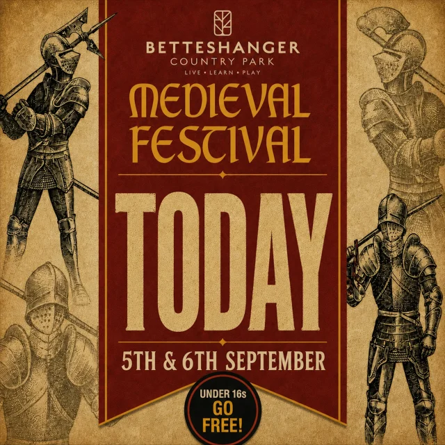 ⚔️ IT’S HERE — BETTESHANGER MEDIEVAL FESTIVAL STARTS TODAY! ⚔️

Join us today or tomorrow for medieval battles, living history, traditional crafts, interactive performances and family activities in the woodland.

👑 Under-16s go FREE
🎟️ Adult tickets just £7.35
⏰ Open 10am–4pm
📍 Betteshanger Country Park

Gather your clan and book your tickets:
https://www.betteshanger-park.co.uk/event/medieval-festival/